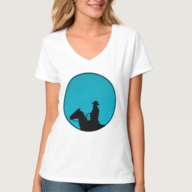 T-shirt Silhouette de cow-boy sur turquoise (Devant)
