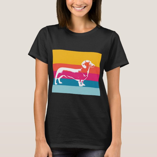 T-shirt Silhouette de dachshund d'art pop rétro (Devant)