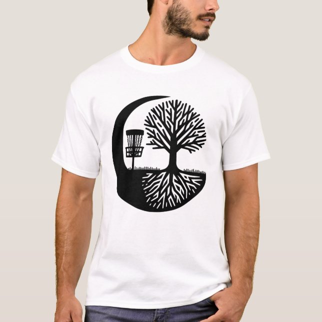 T-shirt Silhouette de disque de golf noir et blanc  (Devant)