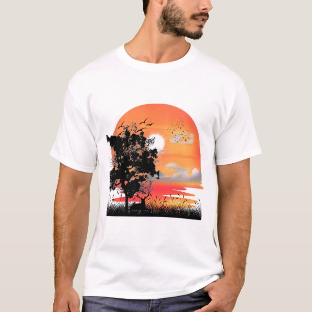 T-shirt Silhouette de faune à l'heure dorée (Devant)