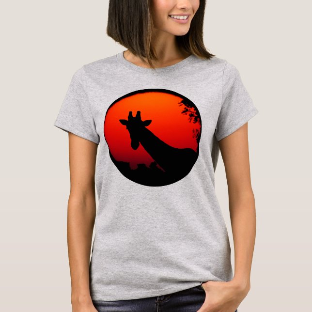 T-shirt Silhouette de girafe moderne orange coucher de sol (Devant)