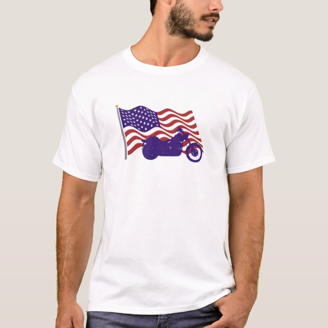 T-shirt Silhouette de Harley sur le drapeau américain (Devant)
