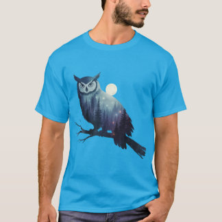 T-shirt Silhouette de hibou mystique pleine lune nuit étoi