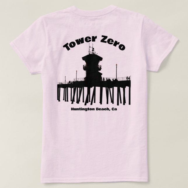 T-shirt Silhouette de la tour zéro - Jetée de Huntington B (Design dos)