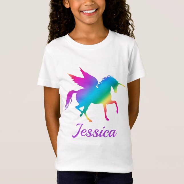 T-Shirt Silhouette de licorne à dégradé de couleurs arc-en (Devant)
