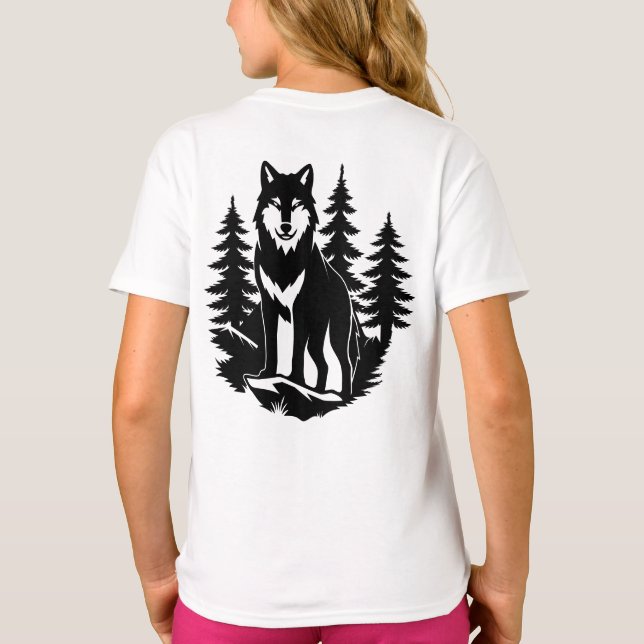 T-shirt Silhouette de loup en forêt (Dos)