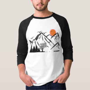 T-shirt Silhouette de Montagne avec Oiseaux en Vol