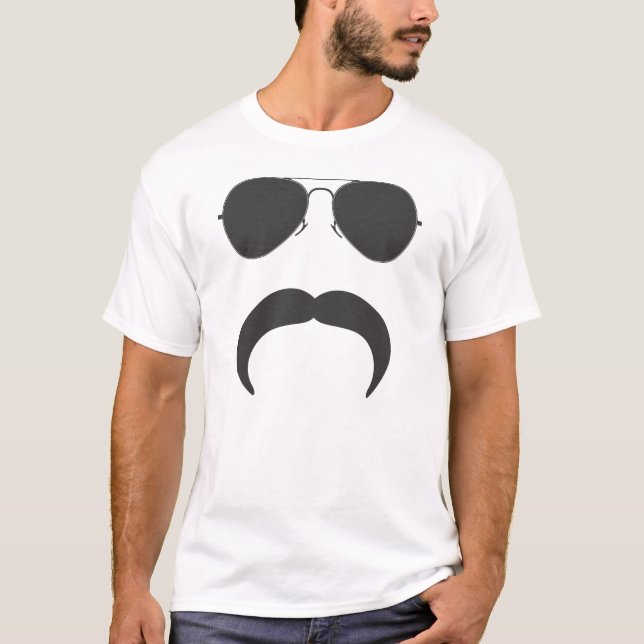 T-shirt Silhouette de moustache d'aviateur (Devant)