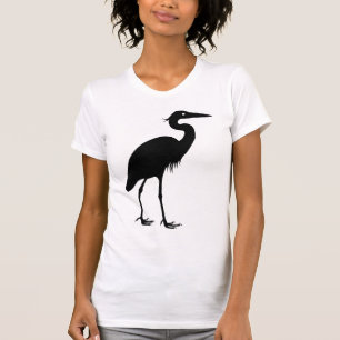 T-shirt Silhouette de noir d'oiseau de héron de grand bleu