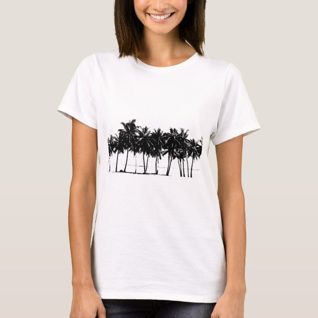 T-shirt Silhouette de palmiers blancs noirs (Devant)