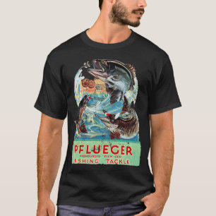T-shirt Silhouette de pêche vintage avec lever de soleil e