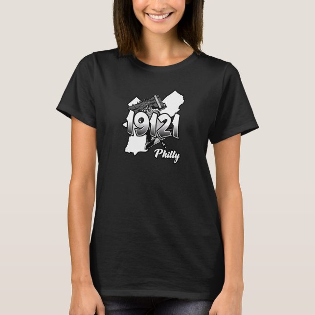 T-shirt Silhouette de Philadelphie avec code postal 19121  (Devant)