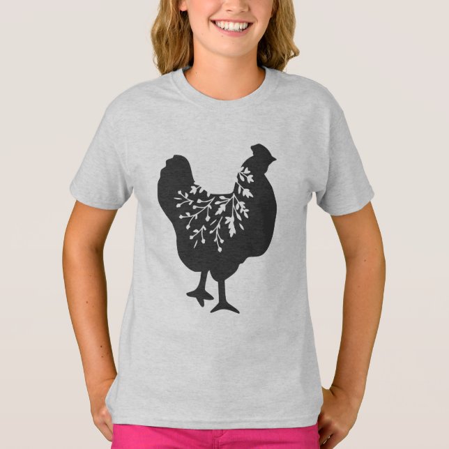 T-shirt silhouette de poulet floral poulets (Devant)