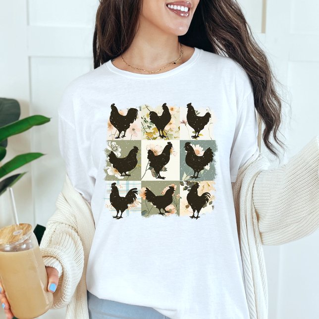 T-shirt Silhouette de poulet rustique Farmhouse Florals (Créateur téléchargé)