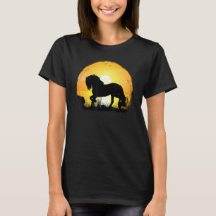 T-shirt Silhouette de race de cheval au coucher du soleil