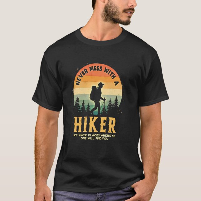 T-shirt Silhouette de randonneur - Conception d'avertissem (Devant)