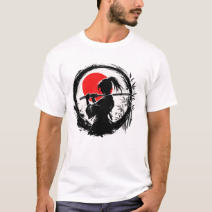 T-shirt Silhouette de samouraï féminin Enso Soleil Rouge J