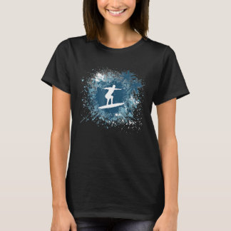 T-shirt Silhouette de Surfer avec Palmiers et Océan