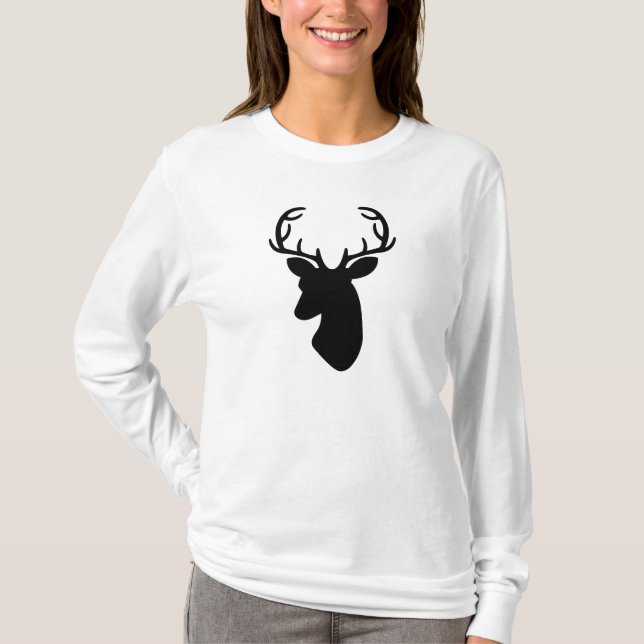 T-shirt Silhouette de tête de cerf noir (Devant)