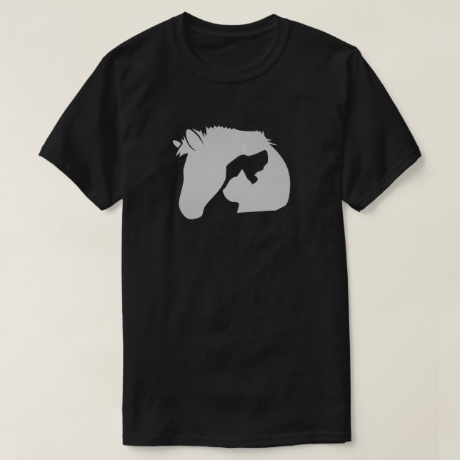 T-shirt Silhouette de tête de cheval blanc avec un chien e (Design devant)