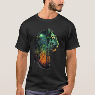 T-shirt Silhouette de tête de tigre mystique avec élément 