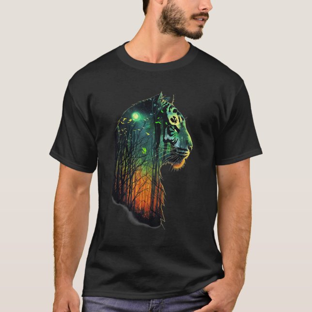 T-shirt Silhouette de tête de tigre mystique avec élément  (Devant)