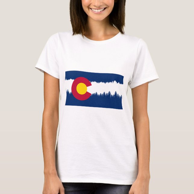 T-shirt Silhouette de Treeline de drapeau du Colorado (Devant)