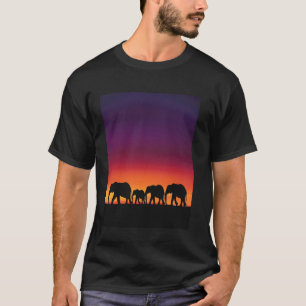 T-shirt Silhouette d'éléphant Coucher de soleil Art animal