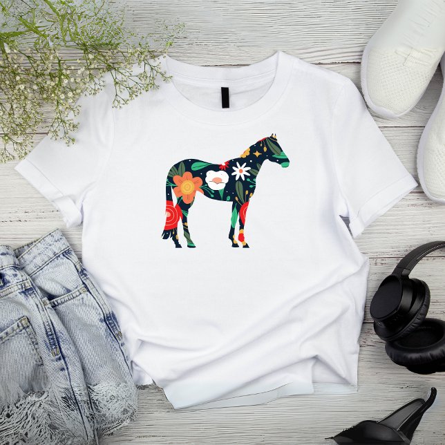 T-shirt Silhouette d'équine florale (Floral Equine Silhouette T-Shirt)
