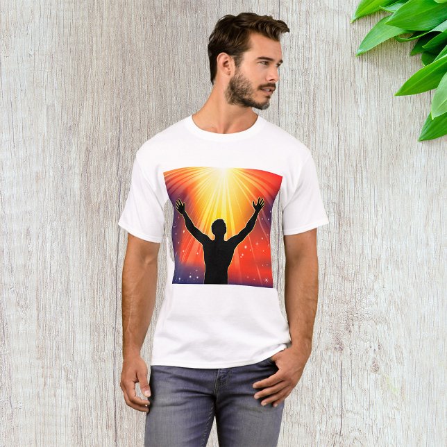 T-shirt Silhouette d'homme spirituel levant les bras (Créateur téléchargé)