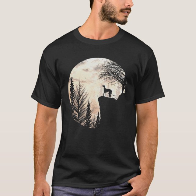T-shirt Silhouette Drôle Halloween Greyhound Chien Et Lune (Devant)
