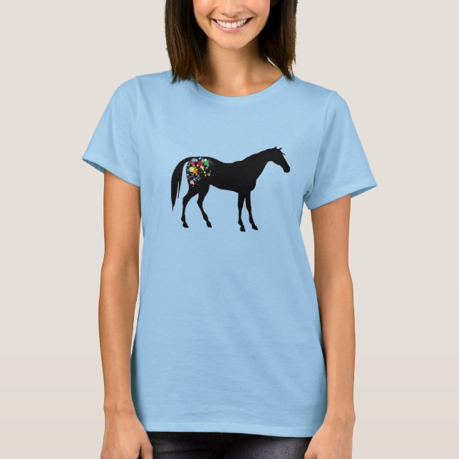 T-shirt Silhouette du cheval arc-en-ciel (Devant)