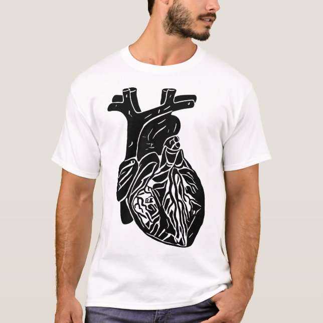 T-shirt Silhouette du coeur noir Anatomie humaine Art (Devant)