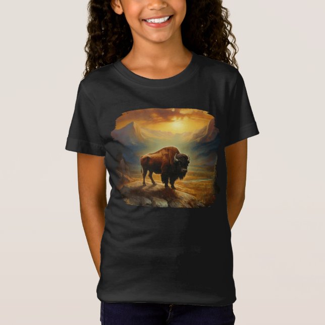 T-Shirt Silhouette du coucher de soleil de bison de buffle (Devant)