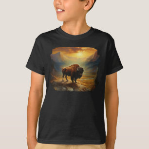 T-shirt Silhouette du coucher de soleil de bison de buffle