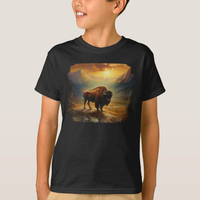 T-shirt Silhouette du coucher de soleil de bison de buffle (Devant)