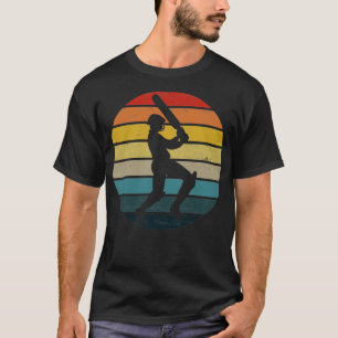 T-shirt Silhouette Du Joueur De Cricket Sur Un Su Rétro Pe