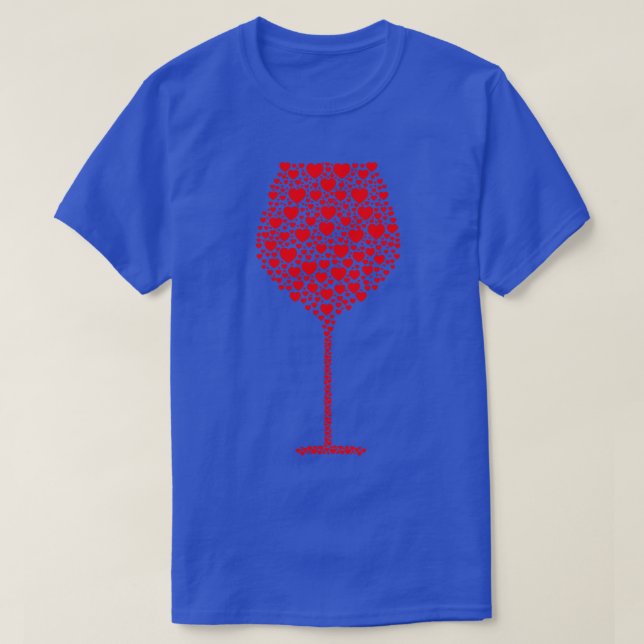 T-shirt Silhouette en verre de vin fait de Coeurs (Design devant)