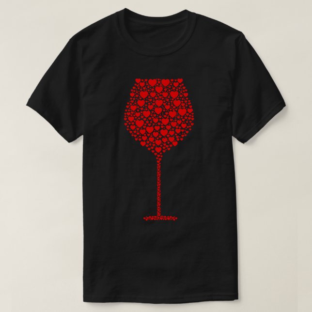 T-shirt Silhouette en verre de vin fait de Coeurs (Design devant)