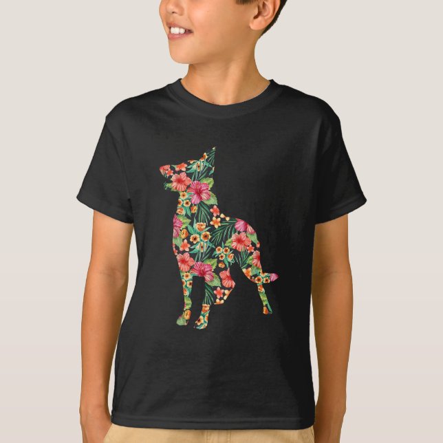 T-shirt Silhouette Fleur De Berger Allemand Drôle De Chien (Devant)