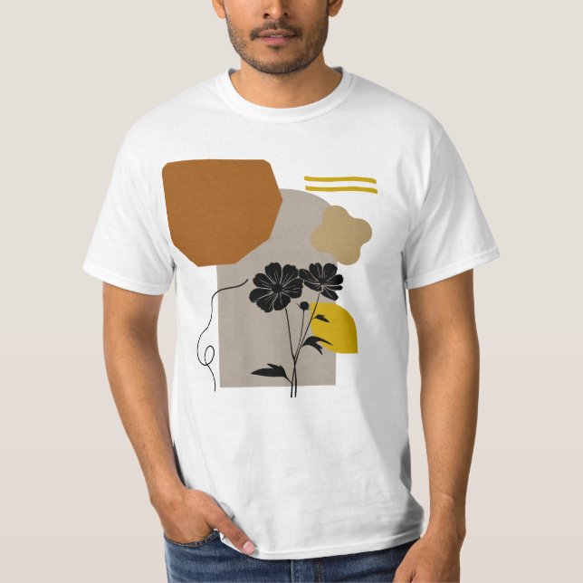 T-shirt Silhouette Florale Abstraite en Beige (Devant)