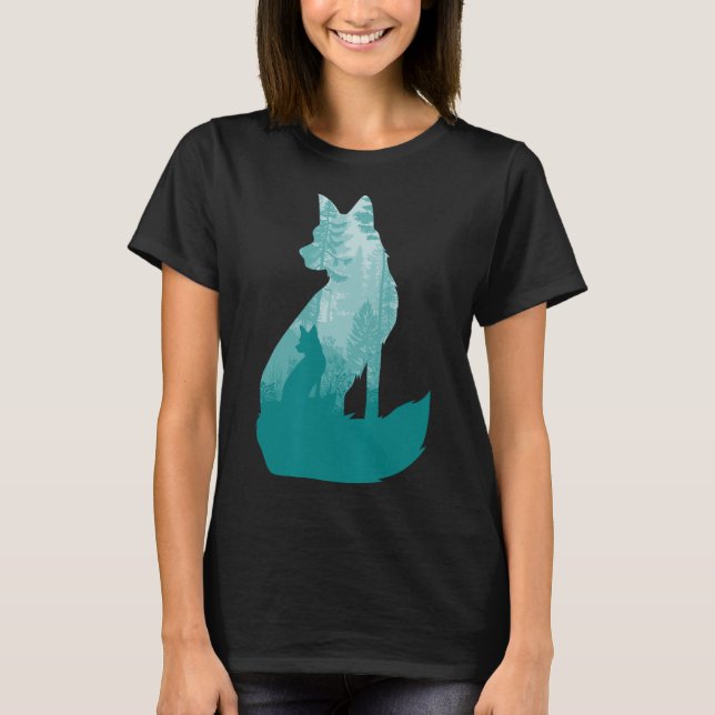 T-shirt Silhouette Fox Dans La Chasse Animale Forestière C (Devant)