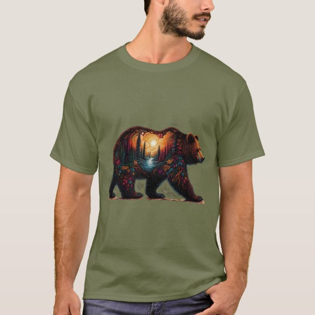 T-shirt Silhouette grizzly contre montagnes (Devant)