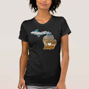 T-shirt Silhouette Michigan Avec Photo Maison Et Lac