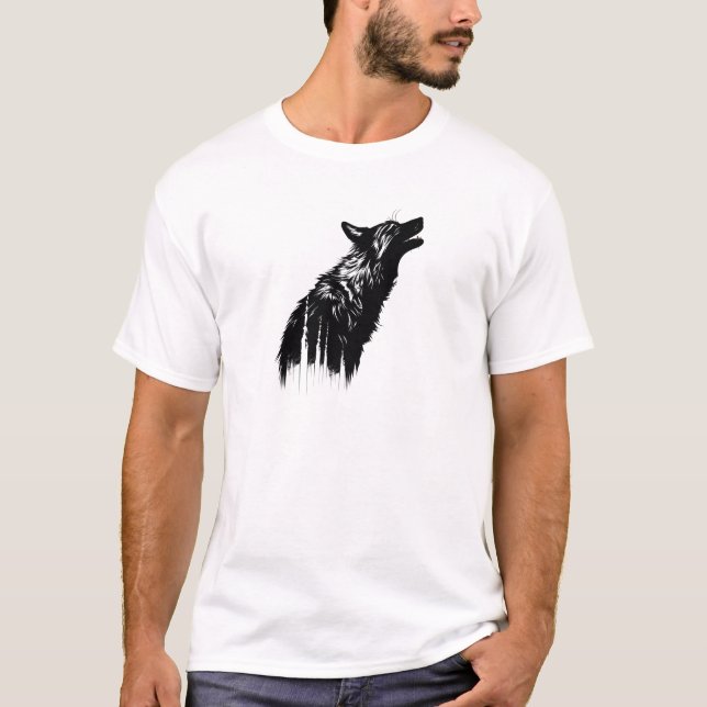 T-shirt Silhouette Minimaliste De Loup (Devant)