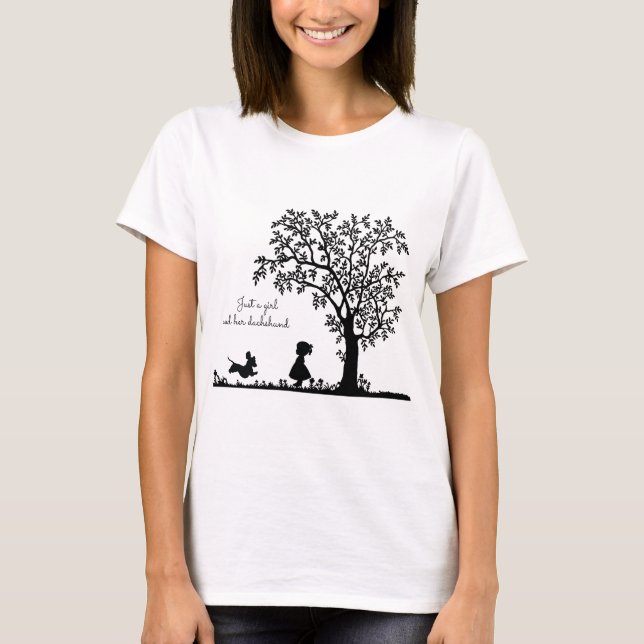 T-shirt Silhouette Noire Courir Dachshund (Devant)