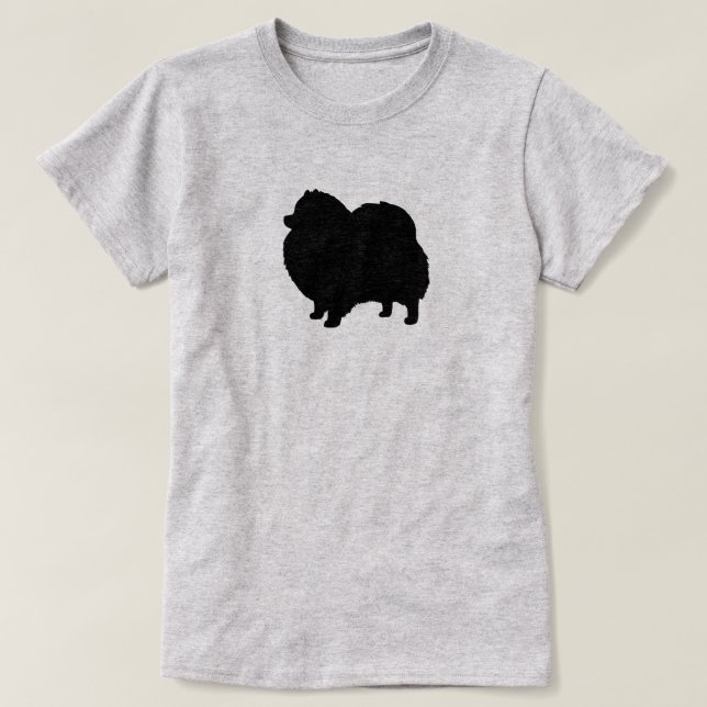 T-shirt Silhouette noire de Pomeranian (Design devant)