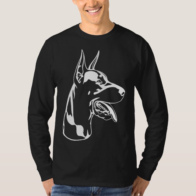 T-shirt Silhouette Noire D'Un Doberman Assis (Devant)