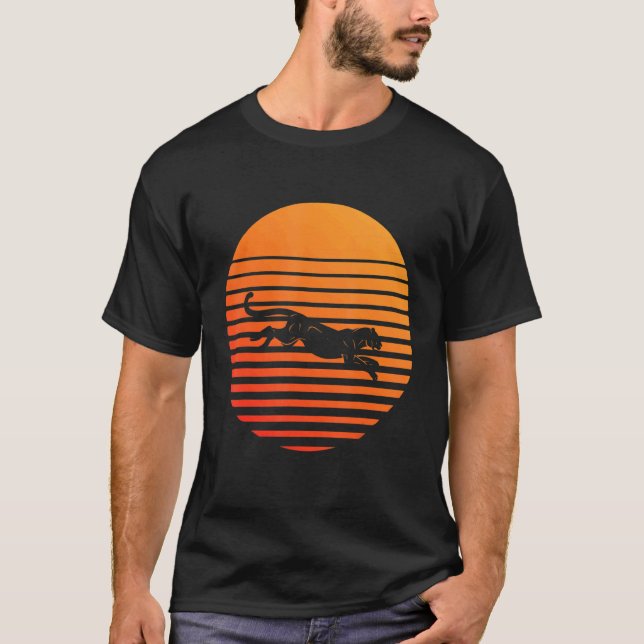 T-shirt Silhouette Ombre Panthère Devant Un Soleil (Devant)