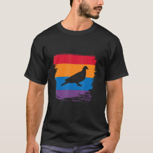 T-shirt Silhouette Ombre Pigeon Avec Drapeau Coloré